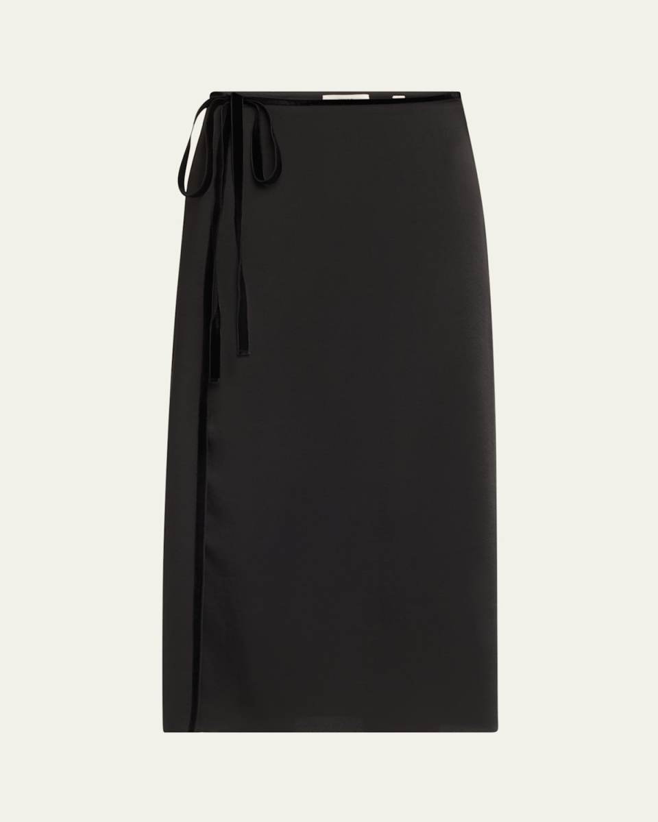 Velvet-Trim Side-Slit Midi Skirt